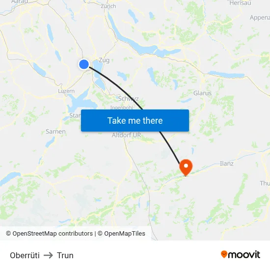 Oberrüti to Trun map