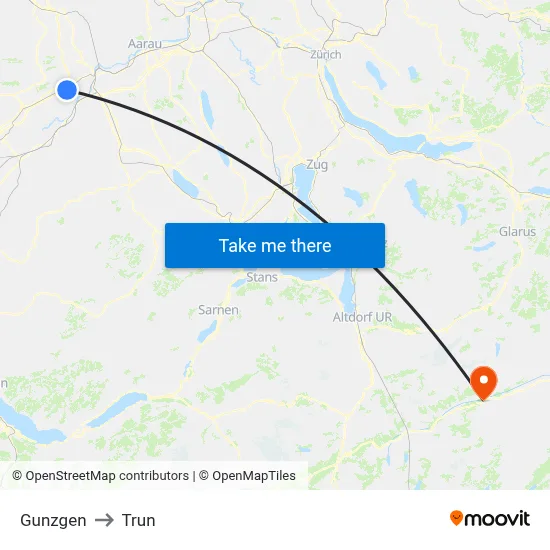 Gunzgen to Trun map