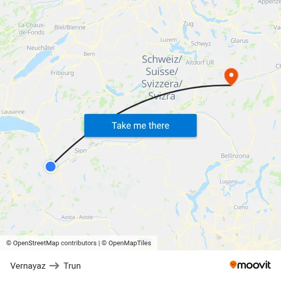 Vernayaz to Trun map