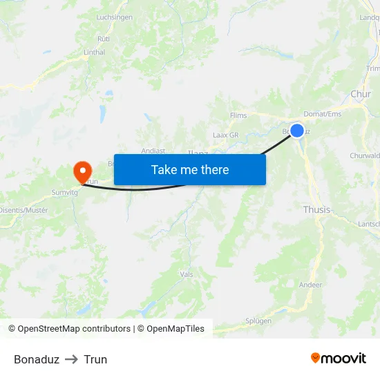 Bonaduz to Trun map