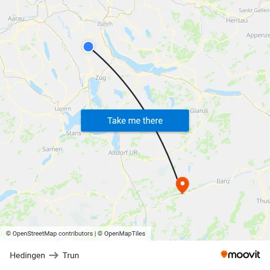 Hedingen to Trun map