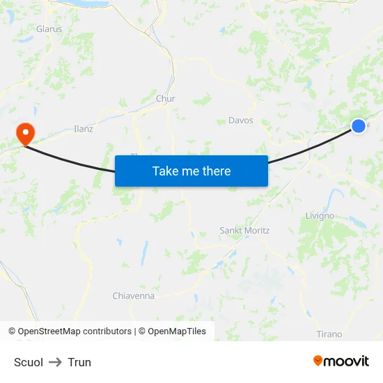 Scuol to Trun map
