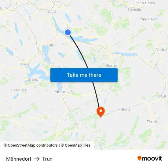 Männedorf to Trun map