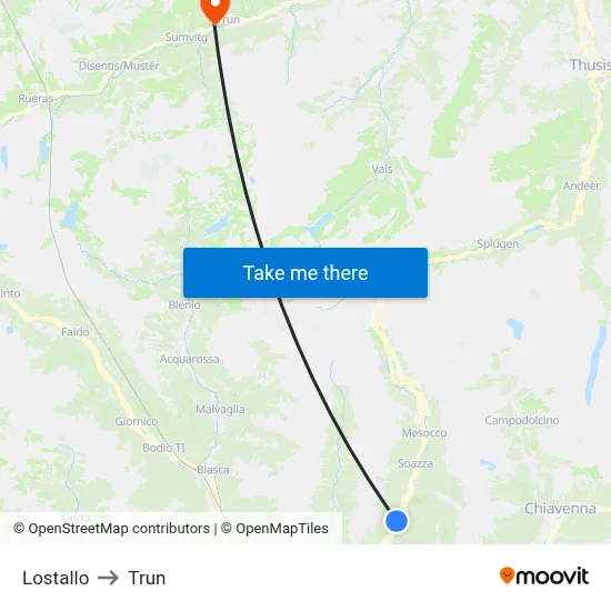 Lostallo to Trun map