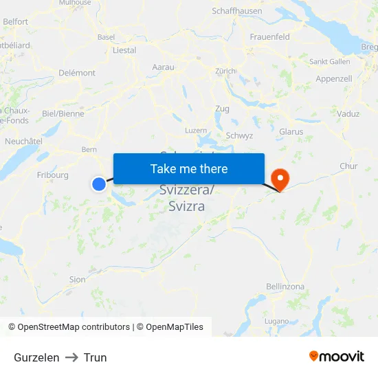 Gurzelen to Trun map