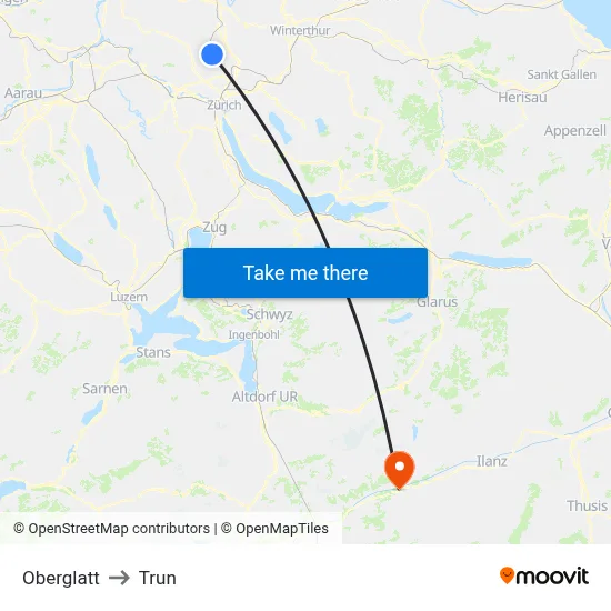 Oberglatt to Trun map