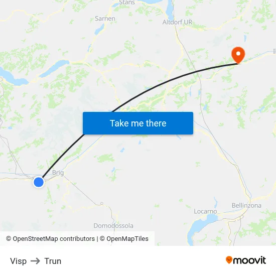 Visp to Trun map