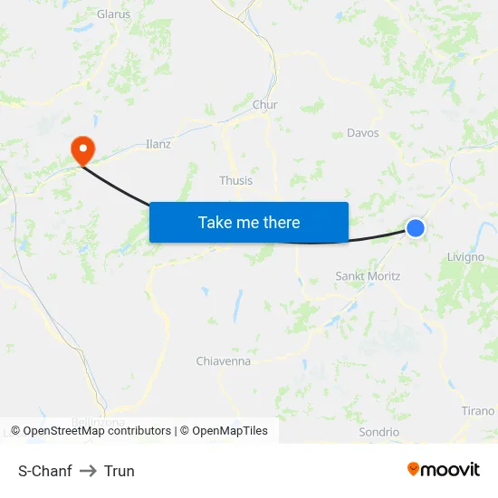 S-Chanf to Trun map