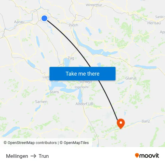 Mellingen to Trun map
