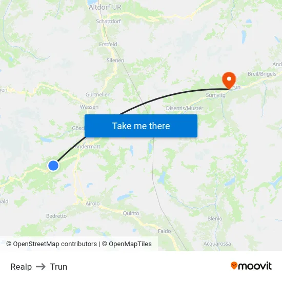 Realp to Trun map