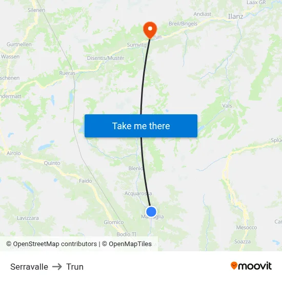 Serravalle to Trun map