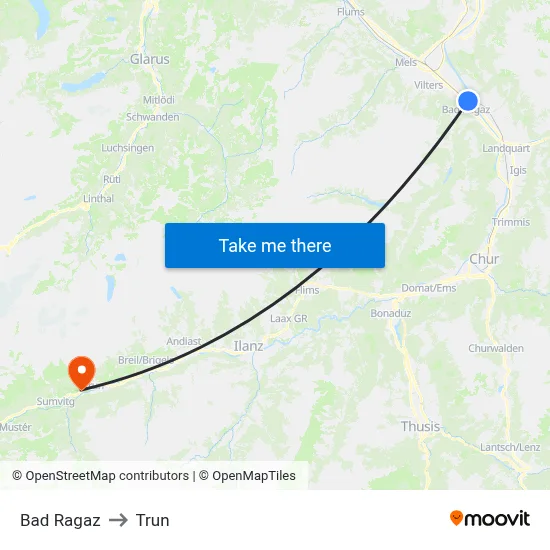 Bad Ragaz to Trun map