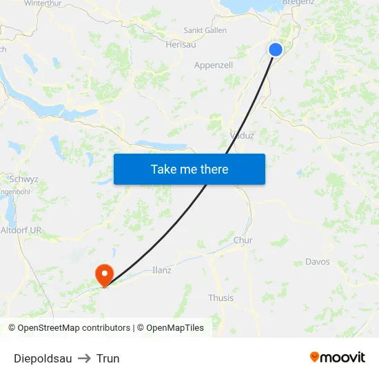 Diepoldsau to Trun map