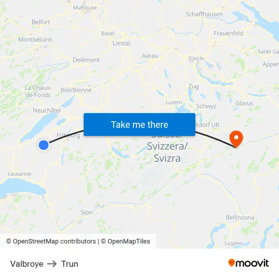 Valbroye to Trun map