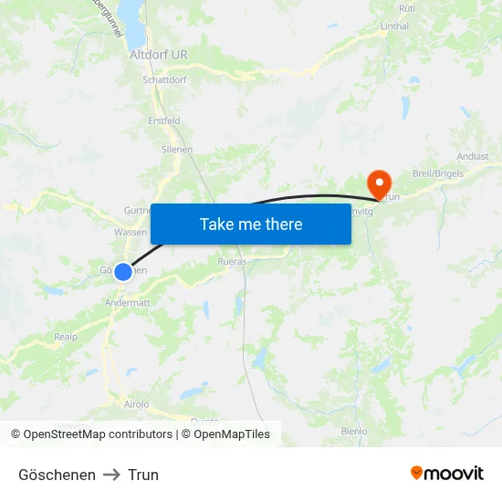 Göschenen to Trun map