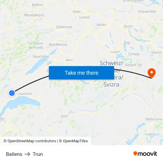 Ballens to Trun map