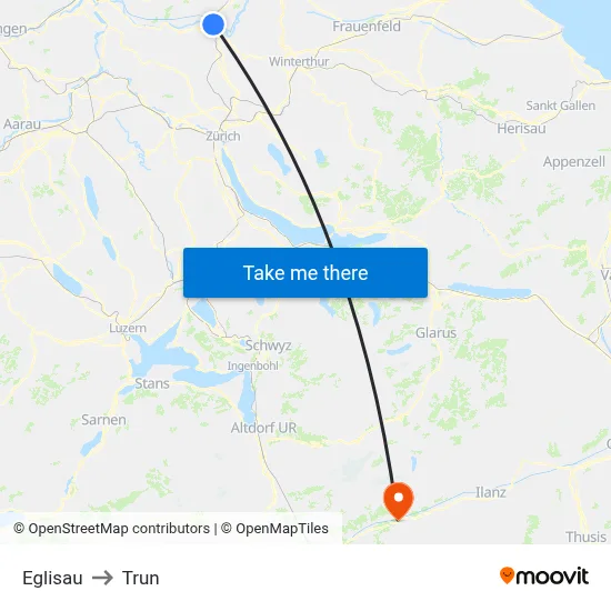 Eglisau to Trun map