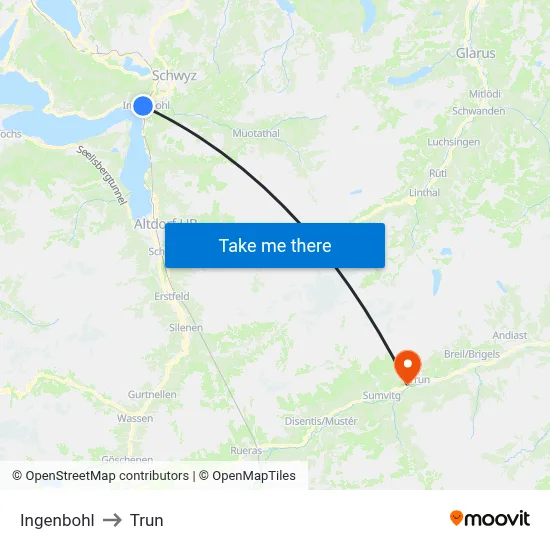 Ingenbohl to Trun map