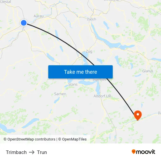 Trimbach to Trun map