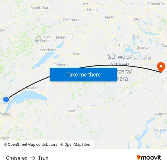 Chéserex to Trun map