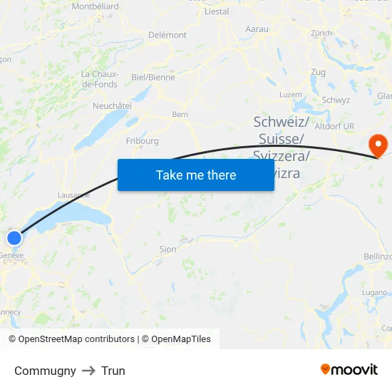 Commugny to Trun map