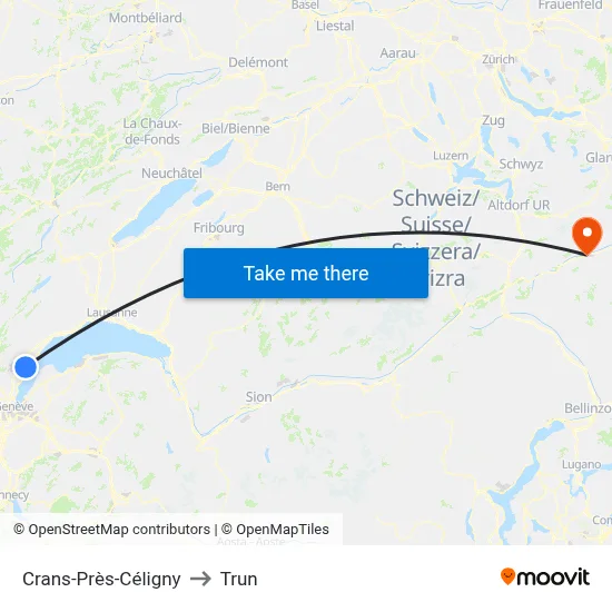 Crans-Près-Céligny to Trun map