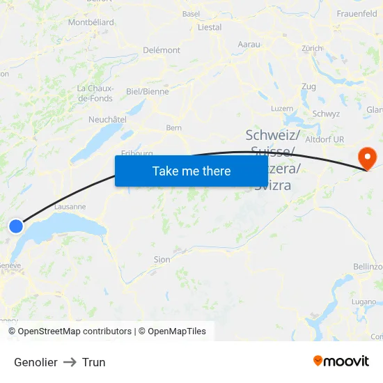 Genolier to Trun map