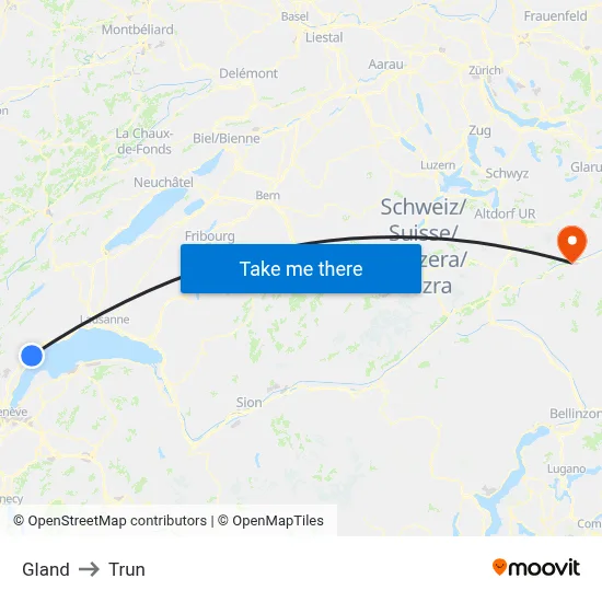 Gland to Trun map