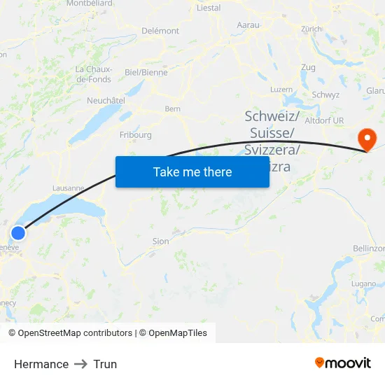 Hermance to Trun map