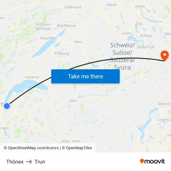 Thônex to Trun map