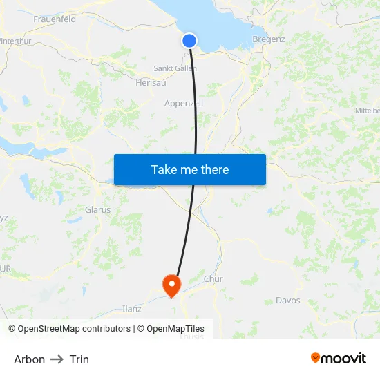 Arbon to Trin map