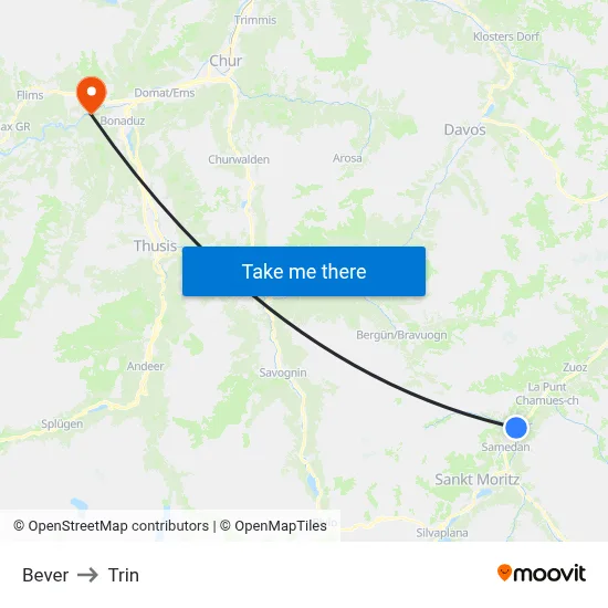 Bever to Trin map