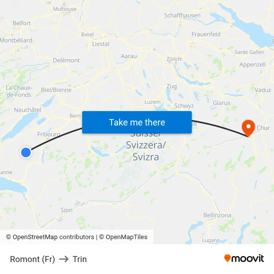 Romont (Fr) to Trin map