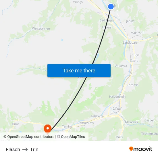 Fläsch to Trin map
