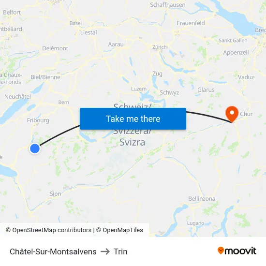 Châtel-Sur-Montsalvens to Trin map