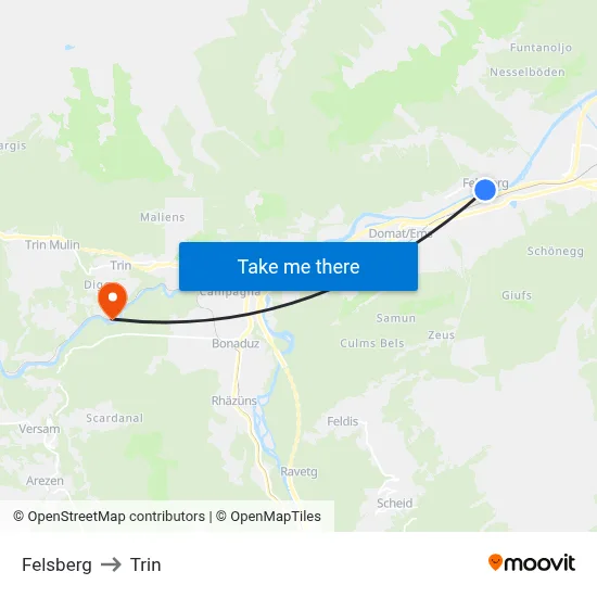 Felsberg to Trin map