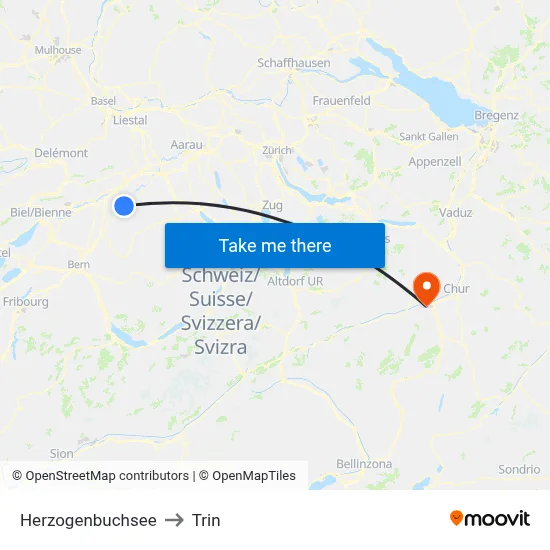 Herzogenbuchsee to Trin map
