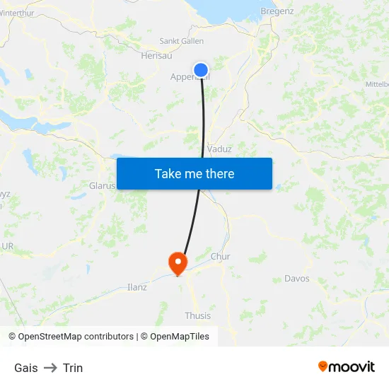 Gais to Trin map