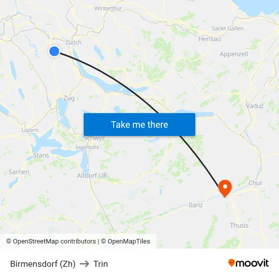 Birmensdorf (Zh) to Trin map