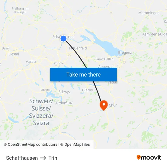 Schaffhausen to Trin map
