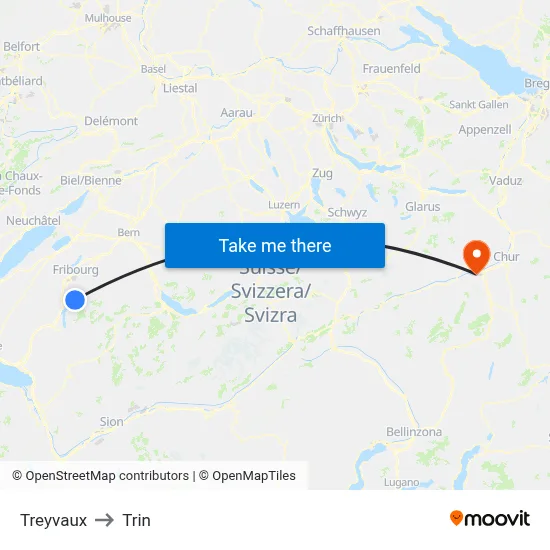 Treyvaux to Trin map