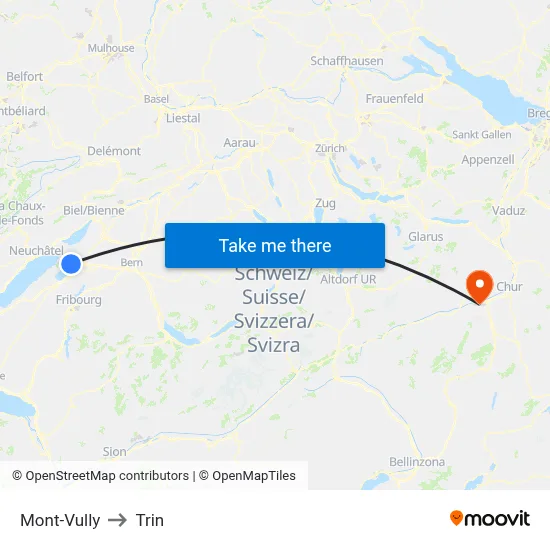 Mont-Vully to Trin map