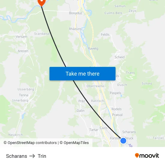 Scharans to Trin map
