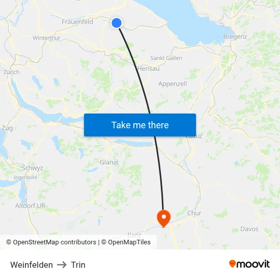 Weinfelden to Trin map