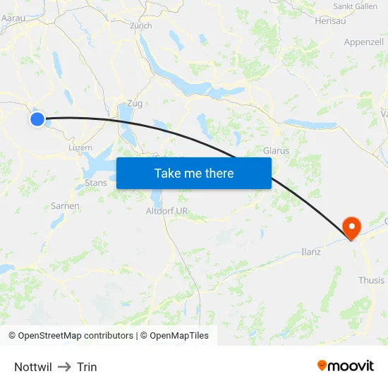Nottwil to Trin map