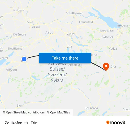Zollikofen to Trin map