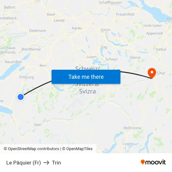 Le Pâquier (Fr) to Trin map