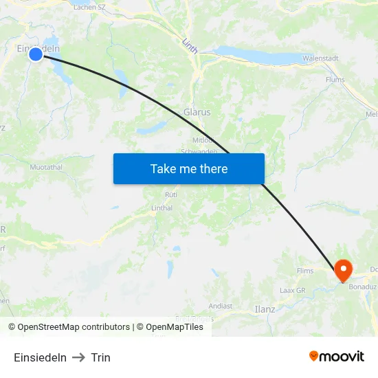 Einsiedeln to Trin map