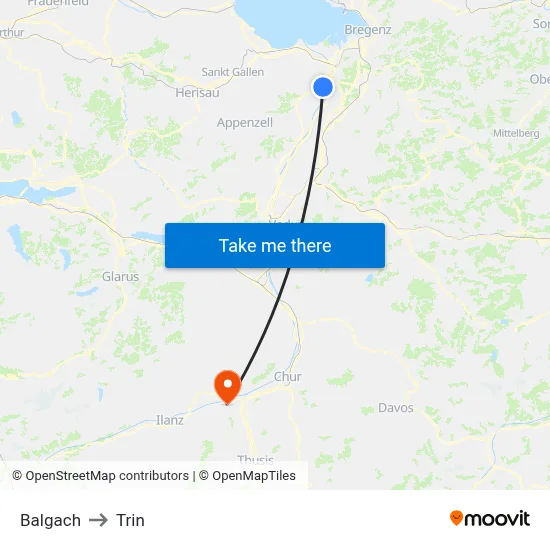 Balgach to Trin map
