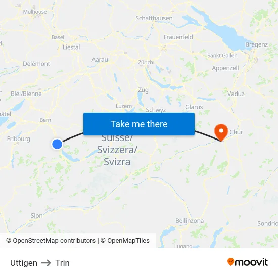 Uttigen to Trin map